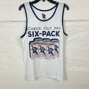 NWT BLUE RIBBON BEER picture sleeveless white muscle tee cotton shirt SZ medium